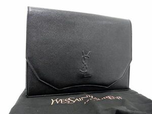 1円 ■極美品■ YVESSAINTLAURENT イヴサンローラン ヴィンテージ レザー クラッチバッグ セカンドバッグ レディース ブラック系 AV6418