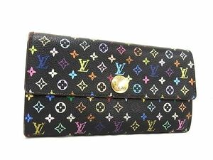 1円 LOUIS VUITTON ルイヴィトン M93533 モノグラムマルチカラー ポルトフォイユ サラ 二つ折り 長財布 ウォレット ブラック系 AZ0380