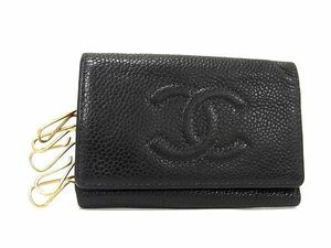 1円 CHANEL シャネル ココマーク キャビアスキン 6連 キーケース 鍵入れ レディース メンズ ブラック系 AW3152