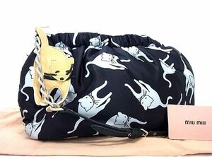 1円 ■美品■ miumiu ミュウミュウ ナイロン キャット 猫 ワンショルダーバッグ ハンドバッグ 肩掛けかばん レディース ブラック系 BG7726