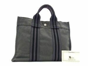 1円 HERMES エルメス フールトゥPM キャンバス シルバー金具 ハンドバッグ トートバッグ レディース メンズ グレー系 BJ0018