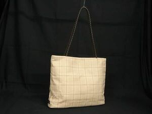 1円 ■美品■ BURBERRY バーバリー キャンバス チェック柄 ショルダーバッグ トートバッグ 肩掛け レディース ベージュ系 BF5907