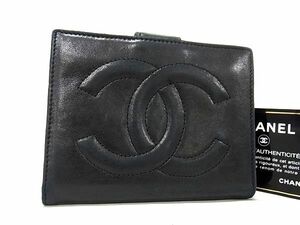 1円 ■美品■ CHANEL シャネル ココマーク ラムスキン 二つ折り 財布 ウォレット 札入れ 小銭入れ カード入れ ブラック系 AW3150