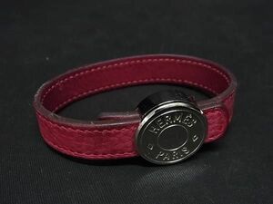 1円 HERMES エルメス セリエ ルーピング レザー シルバー金具 バングル ブレスレット アクセサリー □L刻印 ピンク系 AU7982