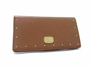 1円 ■美品■ LAUREN RALPH LAUREN ローレンラルフローレン レザー スタッズ 二つ折り 長財布 ウォレット ブラウン系 AU8909