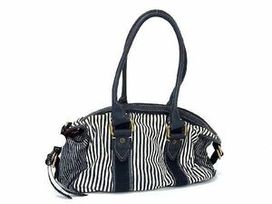 1円 MARC JACOBS マークジェイコブス キャンバス×レザー トート ハンドバッグ ショルダー レディース ネイビー系×ホワイト系 BJ0261