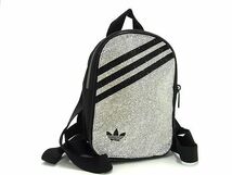 ■新品■未使用■ adidas アディダス ポリエステル ラインストーン ミニリュックサック バックパック シルバー系×ブラック系 BI0898_画像1