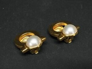 1円 Salvatore Ferragamo フェラガモ ガンチーニ クリップ式 パール イヤリング アクセサリー レディース ゴールド系 BI1347