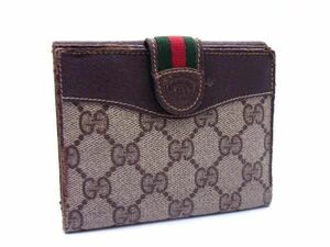 1円 GUCCI グッチ ヴィンテージ PVC×レザー 二つ折り 財布 ウォレット 札入れ 小銭入れ カード入れ メンズ レディース ブラウン系 FA0591