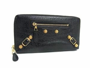 1円 ■美品■ BALENCIAGA バレンシアガ 253053 ジャイアント コンチネンタル レザー ラウンドファスナー 長財布 ブラック系 FA0940