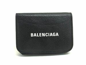 1円 ■美品■ BALENCIAGA バレンシアガ キャッシュ ミニ レザー 二つ折り 財布 ウォレット レディース ブラック系 BF5939