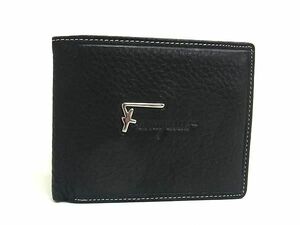 1円 ■極美品■ Salvatore Ferragamo フェラガモ レザー 二つ折り ウォレット 財布 ブラック系 FA0982