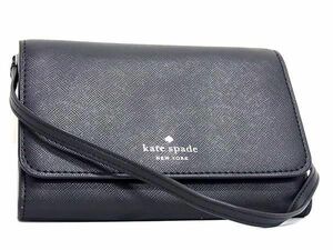 1円 ■極美品■ kate spade ケイトスペード WLR00455 レザー ショルダーバッグ ショルダーウォレット 長財布 斜め掛け ブラック系 BJ0628