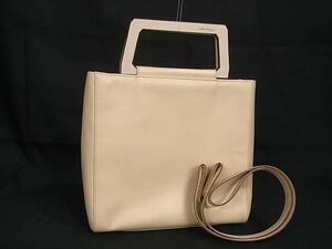 1円 ■美品■ Salvatore Ferragamo レザー 2WAY ハンドバッグ ショルダー 肩掛け ライトベージュ系 AW3097