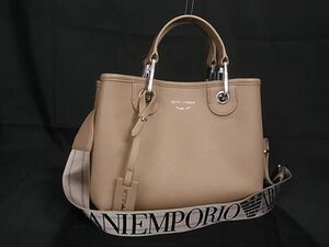 1円 ■美品■ EMPORIO ARMANI エンポリオアルマーニ レザー ポーチ付き 2WAY ショルダー ハンドバッグ ライトブラウン系 AV7280