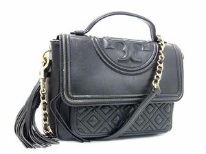 1円 TORY BURCH トリーバーチ フレミング レザー クロスボディ 2WAY ショルダー ハンドバッグ レディース ブラック系 BG7208