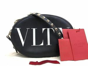 1円 ■美品■ VALENTINO GARAVANI ヴァレンティノ ガラヴァーニ ロックスタッズ レザー 2WAY ショルダーバッグ ポーチ ブラック系 AZ0548