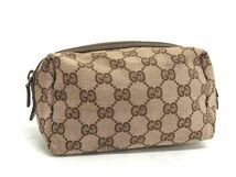 1円 GUCCI グッチ 039 1117 GGキャンバス×レザー マルチポーチ マルチケース 化粧ポーチ 小物入れ レディース メンズ ブラウン系 BJ0981_画像1