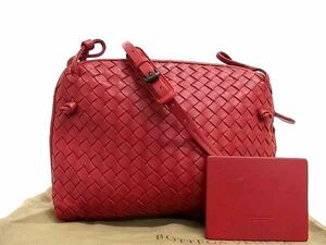 1円 ■美品■ BOTTEGA VENETA ボッテガヴェネタ イントレチャート レザー ミラー付き クロスボディ ワンショルダーバッグ レッド系 AZ0612