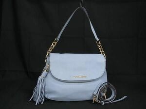 1円 ■美品■ MICHAEL KORS マイケルコース レザー フリンジ 2WAY ワンショルダーバッグ クロスボディ レディース ライトブルー系 AV7153