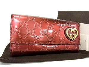 1円 GUCCI グッチ 251861 ラブリーハート グッチシマ パテントレザー 二つ折り 長財布 ウォレット レディース レッド系 AV5778