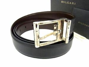 1円 ■美品■ BVLGARI ブルガリ レザー リバーシブル シルバー金具 ベルト メンズ ブラック系×ブラウン系 AV5787