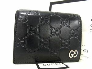 1円 GUCCI グッチ 522869 1147 グッチシマ レザー 二つ折り 財布 ウォレット 札入れ 小銭入れ レディース メンズ ブラック系 AX2506