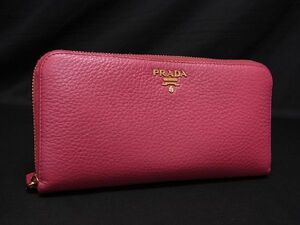 1円 ■美品■ PRADA プラダ レザー ラウンドファスナー 長財布 ウォレット 小銭入れ 札入れ カード入れ レディース ピンク系 EA1845S1