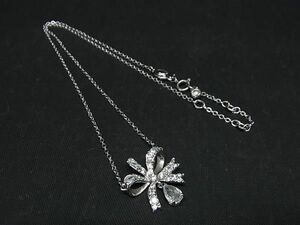 1円 ■美品■ SWAROVSKI スワロフスキー ラインストーン リボン ネックレス ペンダント アクセサリー レディース シルバー系 BI1318