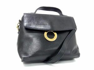 1円 CELINE セリーヌ サークル金具 レザー 2WAY ワンハンドル ハンドバッグ ショルダー 肩掛け レディース ネイビー系 AX3077