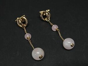 1円 ■極美品■ Salvatore Ferragamo フェラガモ ガンチーニ ストーン ピアス アクセサリー レディース ゴールド系×ピンク系 AY0006