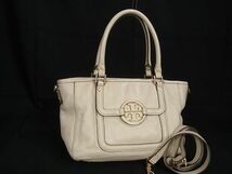 1円 ■美品■ TORY BURCH トリーバーチ アマンダ レザー 2WAY クロスボディ ショルダー ハンドバッグ レディース アイボリー系 BI0986_画像1