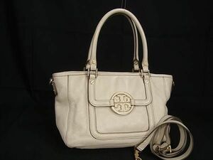 1円 ■美品■ TORY BURCH トリーバーチ アマンダ レザー 2WAY クロスボディ ショルダー ハンドバッグ レディース アイボリー系 BI0986