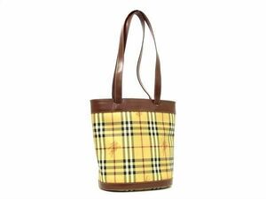 1円 ■美品■ BURBERRY バーバリー ノバチェック PVC×レザー トートバッグ ショルダー 肩掛けかばん レディース ベージュ系 AX2802