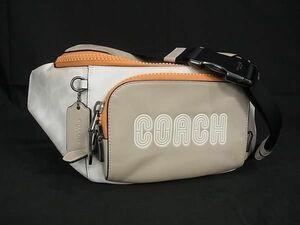 1円 ■美品■ COACH コーチ C8129 シグネチャー PVC×レザー ボディバッグ ウエストポーチ ウエストバッグ メンズ グレージュ系 AV6020