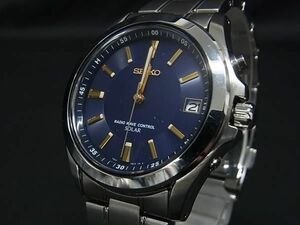 1円 ■稼働品■ SEIKO セイコー 7B22-0AY0 SS ソーラー 10気圧防水 腕時計 ウォッチ シルバー系×ネイビー系 DA6531