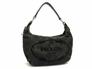 1円 PRADA プラダ デニム×レザー ワンショルダー ショルダーバッグ 肩掛け レディース ブラック系×ブラウン系 BG7260