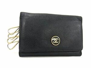 1円 CHANEL シャネル レザー ココボタン レザー 6連 キーケース 鍵入れ レディース メンズ ブラック系 BJ0943