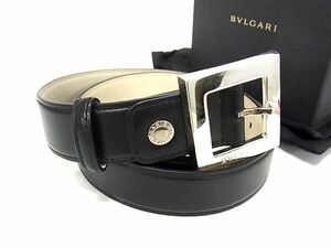 1円 ■美品■ BVLGARI ブルガリ レザー シルバー金具 ベルト 表記サイズ 44/110 ビジネス 紳士 メンズ ブラック系×シルバー系 BJ0947