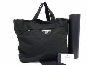 1円 ■新品同様■ PRADA プラダ 1ARA13 テスートナイロン エコバッグ トート ハンドバッグ レディース メンズ ブラック系 AZ0595