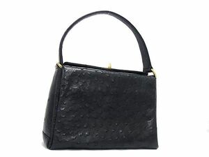 1円 ■極上■本物■美品■ GUCCI グッチ 000 46 0025 オールドグッチ ヴィンテージ オーストリッチ ハンドバッグ ブラック系 AW3283