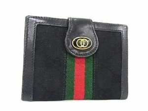 1円 ■美品■ GUCCI グッチ オールドグッチ ヴィンテージ シェリーライン キャンバス 二つ折り 財布 ウォレット ブラック系 BJ0849