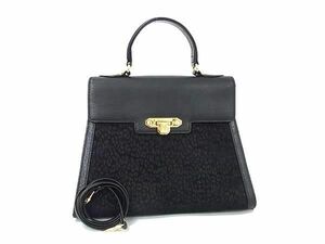 1円 ■美品■ VALENTINO GARAVANI ヴァレンティノ ガラヴァーニ スエード レオパード柄 2WAY ハンドバッグ ショルダー ブラック系 BJ0629