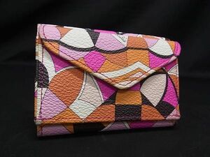 1円 ■美品■ EMILIO PUCCI エミリオプッチ レザー 総柄 三つ折り 財布 ウォレット レディース マルチカラー AW3168