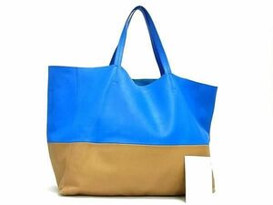 1円 ■美品■ CELINE セリーヌ レザー ハンドバッグ ショルダーバッグ トートバッグ レディース ブルー系×ブラウン系 CC2215