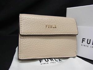 1円 ■極美品■ FURLA フルラ バビロン レザー 三つ折り 財布 ウォレット 札入れ 小銭入れ レディース ピンクベージュ系 BJ0892