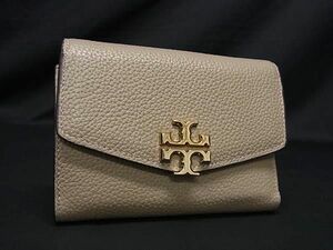 1円 ■美品■ TORY BURCH トリーバーチ キラ レザー 三つ折り 財布 ウォレット 小銭入れ 札入れ カード入れ グレージュ系 BJ0905