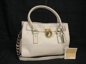 1円 ■美品■ MICHAEL KORS マイケルコース レザー チェーン 2WAY トートバッグ ショルダー レディース ベージュ系 AV7098