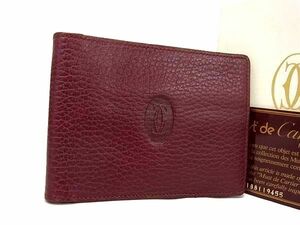 1円 ■美品■ Cartier カルティエ マストライン レザー マネークリップ 二つ折り 財布 ウォレット レディース ボルドー系 AV8407