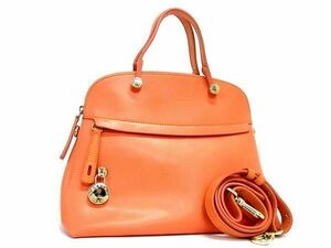 1円 ■極美品■ FURLA フルラ パイパー レザー 2WAY クロスボディ ハンドバッグ トート ショルダーバッグ 斜め掛け オレンジ系 AV7521